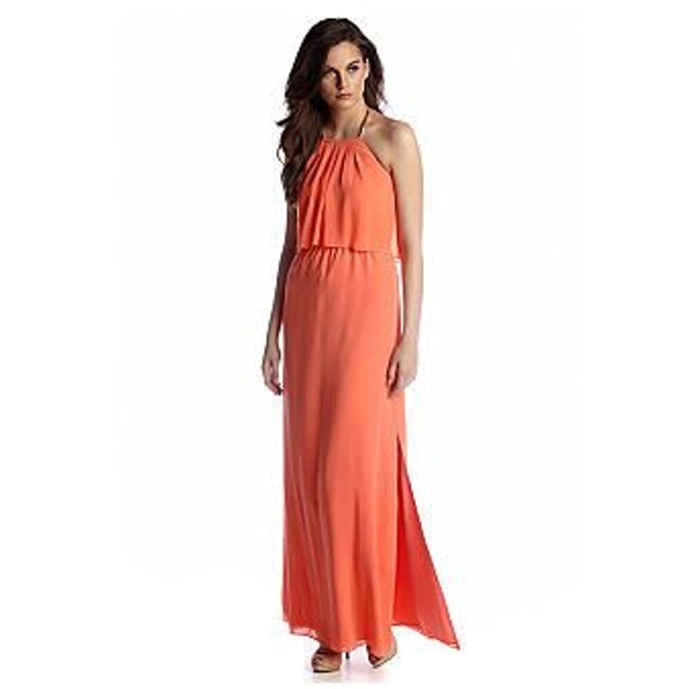 Vince Camuto Coral Orange halter Maxi dress size 10 M